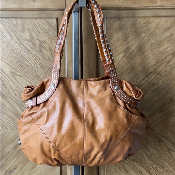 b. makowsky Handbags - B Makowsky Tan leather silver stud hobo bag
